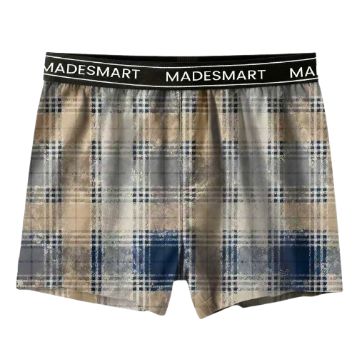 Brown, grey and blue checkered pattern